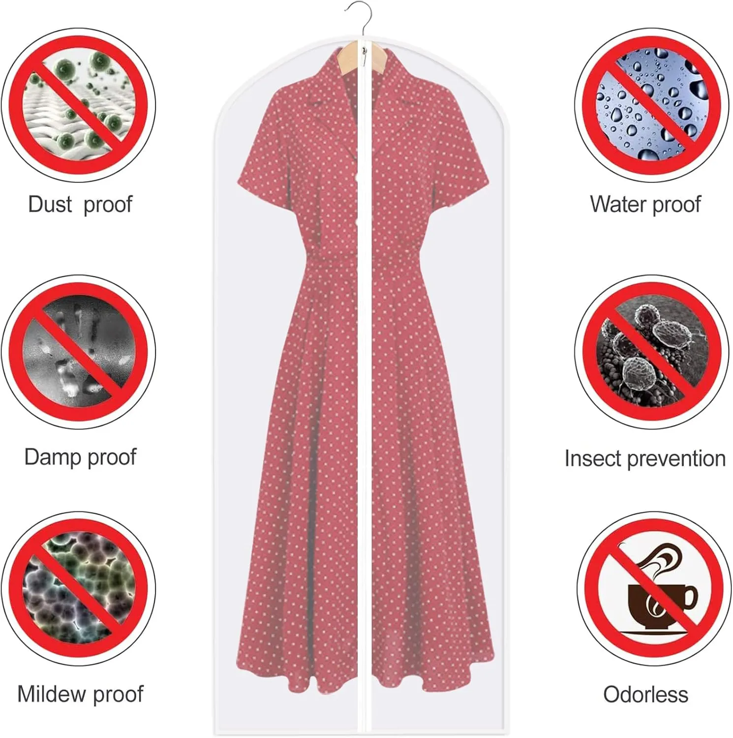 10 Packs Garment Bags for Hanging Clothes, Translucent Suit Bags for Closet Storage, Plastic Waterproof Suit Cover Bags with Zipper for Coats, Jackets, Dresses (24" x 31" & 40" & 48")