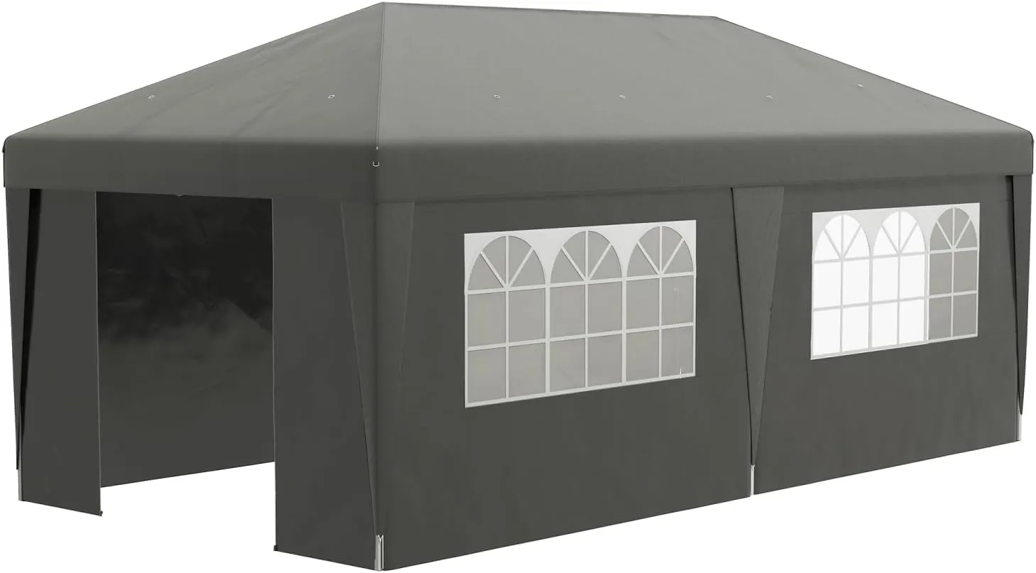 10' X 19.5' Pop Up Canopy Tent - Adjustable Height, Double Doors, Sidewalls & Wheeled Carry Bag - Shade Shelter for Patio, Garden, Events