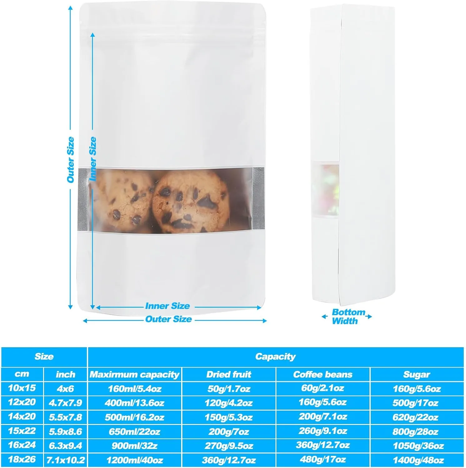 100 Pack Smell Proof Bags, Resealable Mylar Bags with Matte Window, Foil Pouch Stand-up Bags for Food Self Sealing Storage, Scratch Resistant Hand Storage Bags.(White, 6.3×9.4 Inch)