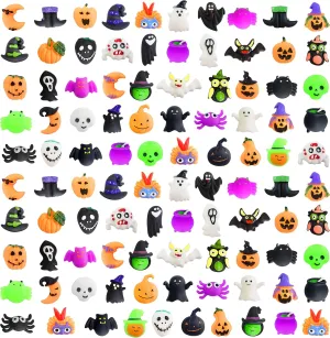 100Pcs Halloween Kawaii Squishies,Mini Mochi Squishy Squeeze Toys Stress Reliever Anxiety Packs for Kids Halloween Party Favors (Halloween)