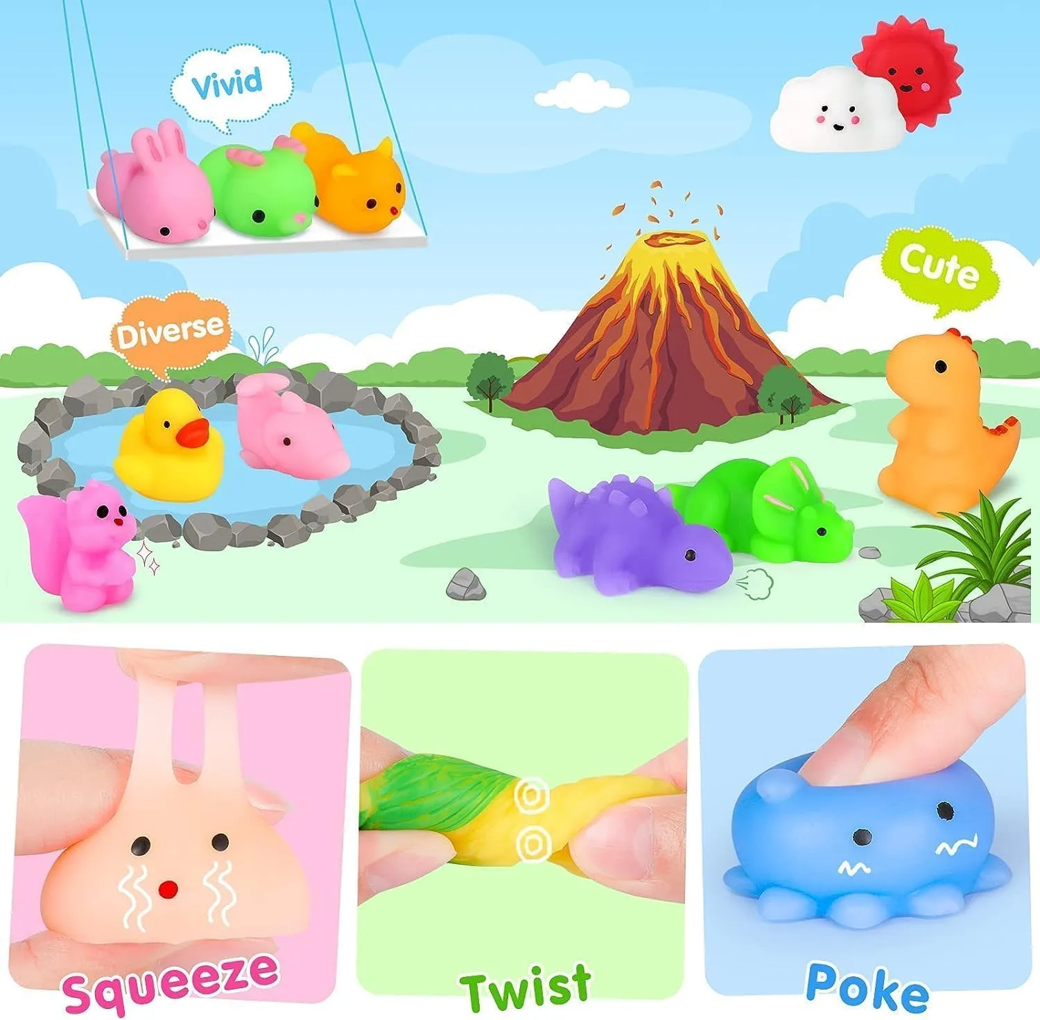 100Pcs Mochi Squishy Toys, Kawaii Squishies Fidget Toys Pack - Stress Relief Toys Party Bags Fillers for Box Toys for Classroom Prizes Kids, Christmas Party Favors Stocking Stuffers Gifts(Random)