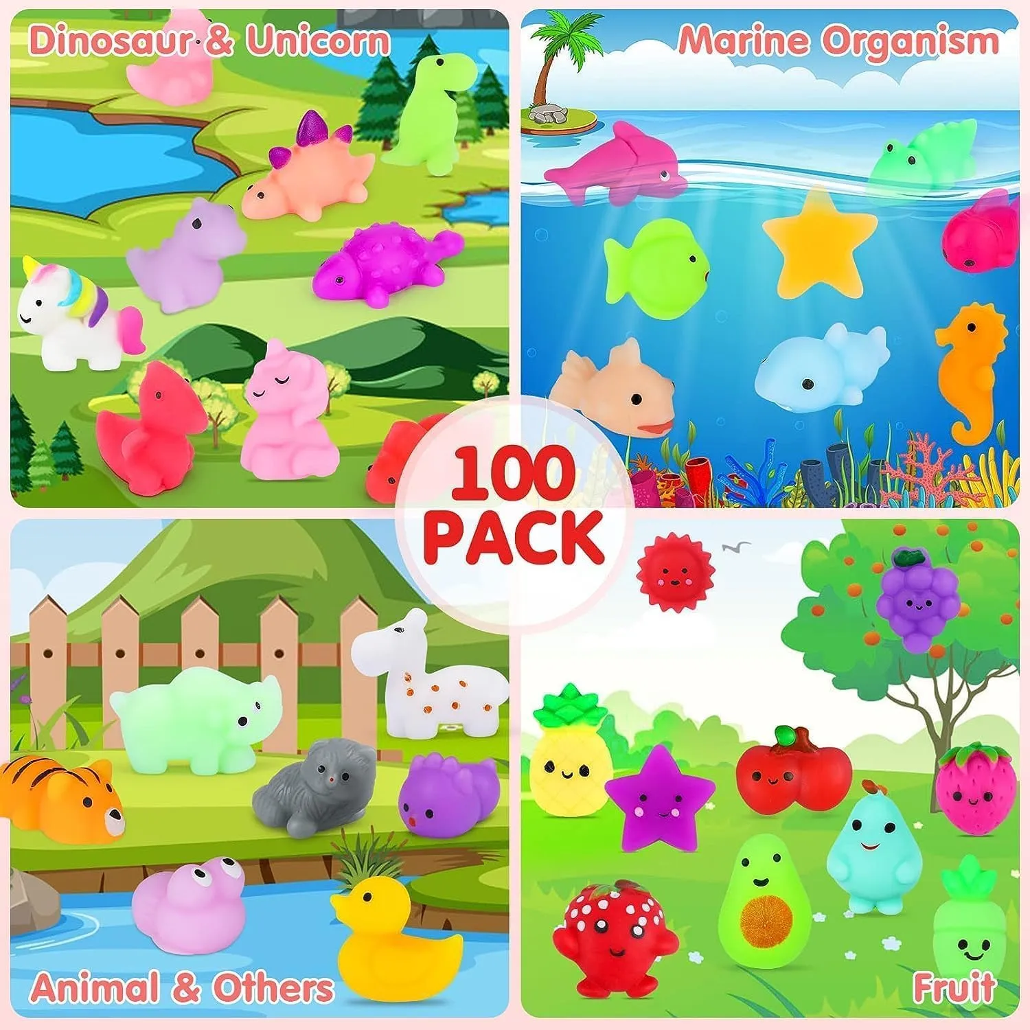 100Pcs Mochi Squishy Toys, Kawaii Squishies Fidget Toys Pack - Stress Relief Toys Party Bags Fillers for Box Toys for Classroom Prizes Kids, Christmas Party Favors Stocking Stuffers Gifts(Random)
