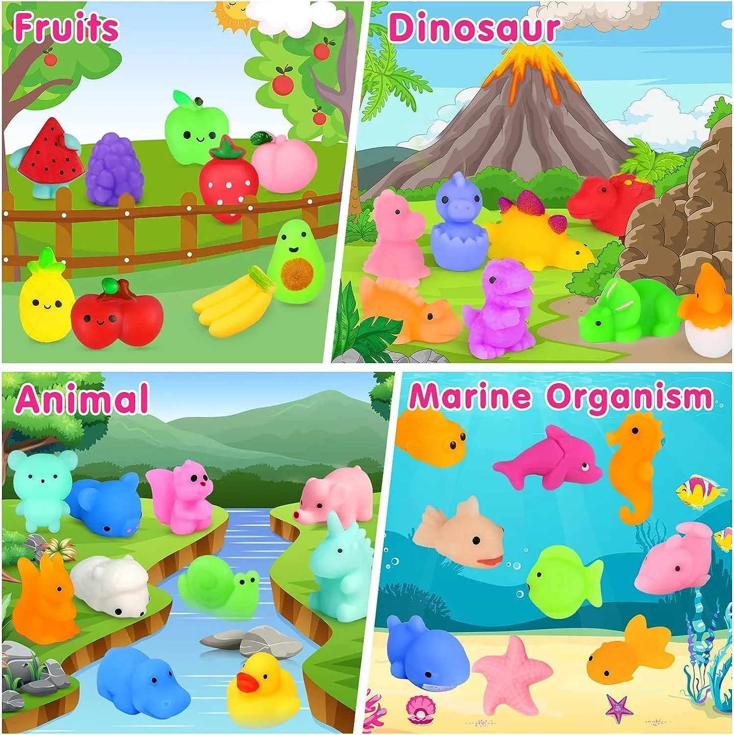 100Pcs Mochi Squishy Toys, Kawaii Squishies Fidget Toys Pack - Stress Relief Toys Party Bags Fillers for Box Toys for Classroom Prizes Kids, Christmas Party Favors Stocking Stuffers Gifts(Random)