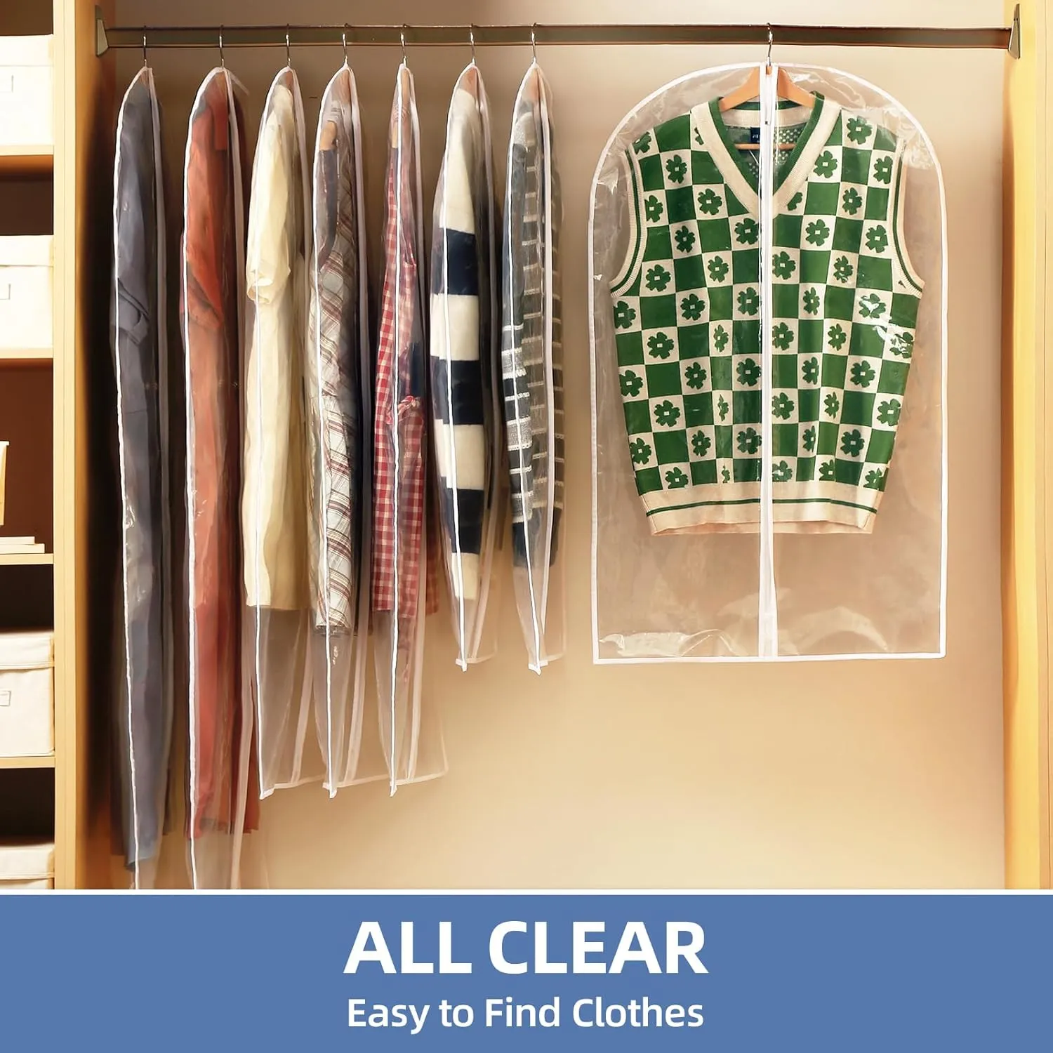12 Packs All Clear Garment Bags for Hanging Clothes, Suit Bags for Closet Storage, Plastic Waterproof Suit Cover Bags with Zipper for Coats, Jackets, Dresses (24" x 40" & 48" & 55")