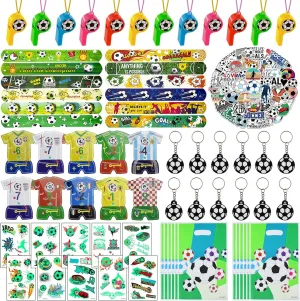 122 Pcs Soccer Party Favors Set with Goodie Bags, Slap Bracelets, Tattoo Stickers, Puzzle Toys, Stickers, Whistles, Party Supplies and Decorations