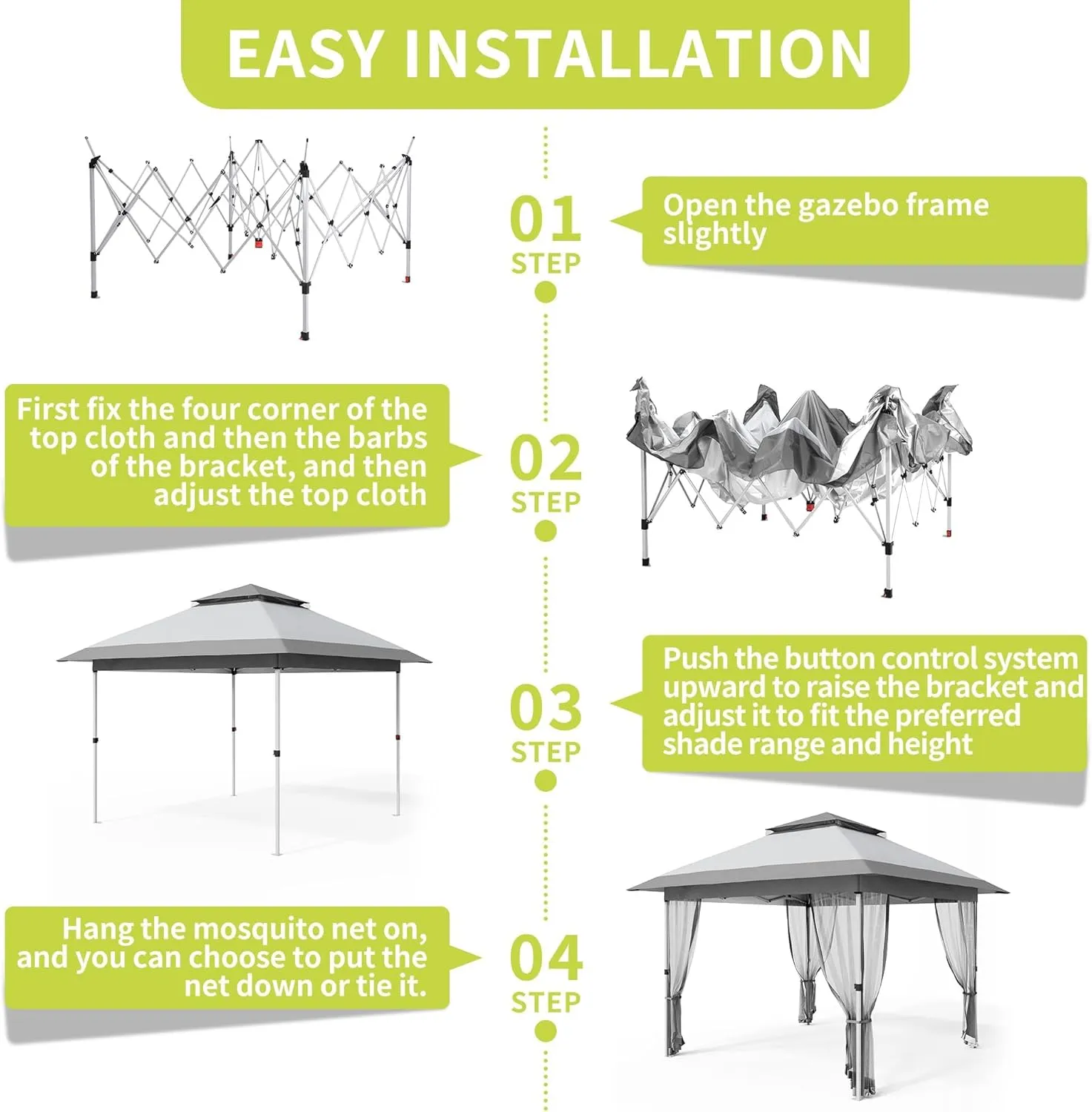 12x12 FT Canopy Tent, Pop Up Gazebo with Mosquito Netting, Adjustable Height Outdoor Gazebo with Wheeled Carry Bag for Backyard, Garden, Patio -All-Weather UV/Waterproof Shelter