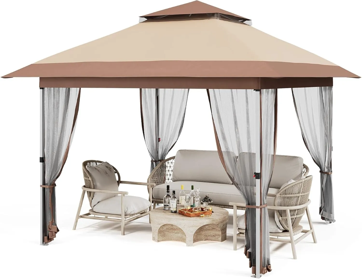 12x12 FT Canopy Tent, Pop Up Gazebo with Mosquito Netting, Adjustable Height Outdoor Gazebo with Wheeled Carry Bag for Backyard, Garden, Patio -All-Weather UV/Waterproof Shelter