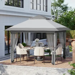 12x12 FT Canopy Tent, Pop Up Gazebo with Mosquito Netting, Adjustable Height Outdoor Gazebo with Wheeled Carry Bag for Backyard, Garden, Patio -All-Weather UV/Waterproof Shelter