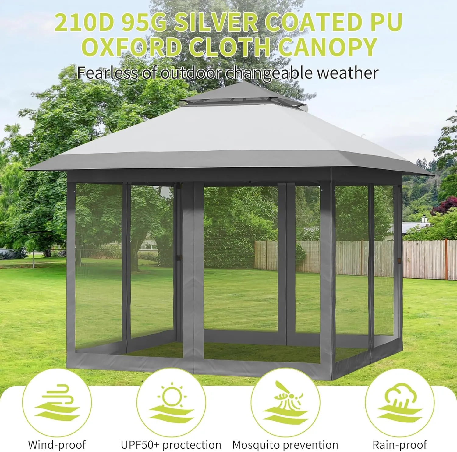 12x12 FT Canopy Tent, Pop Up Gazebo with Mosquito Netting, Adjustable Height Outdoor Gazebo with Wheeled Carry Bag for Backyard, Garden, Patio -All-Weather UV/Waterproof Shelter