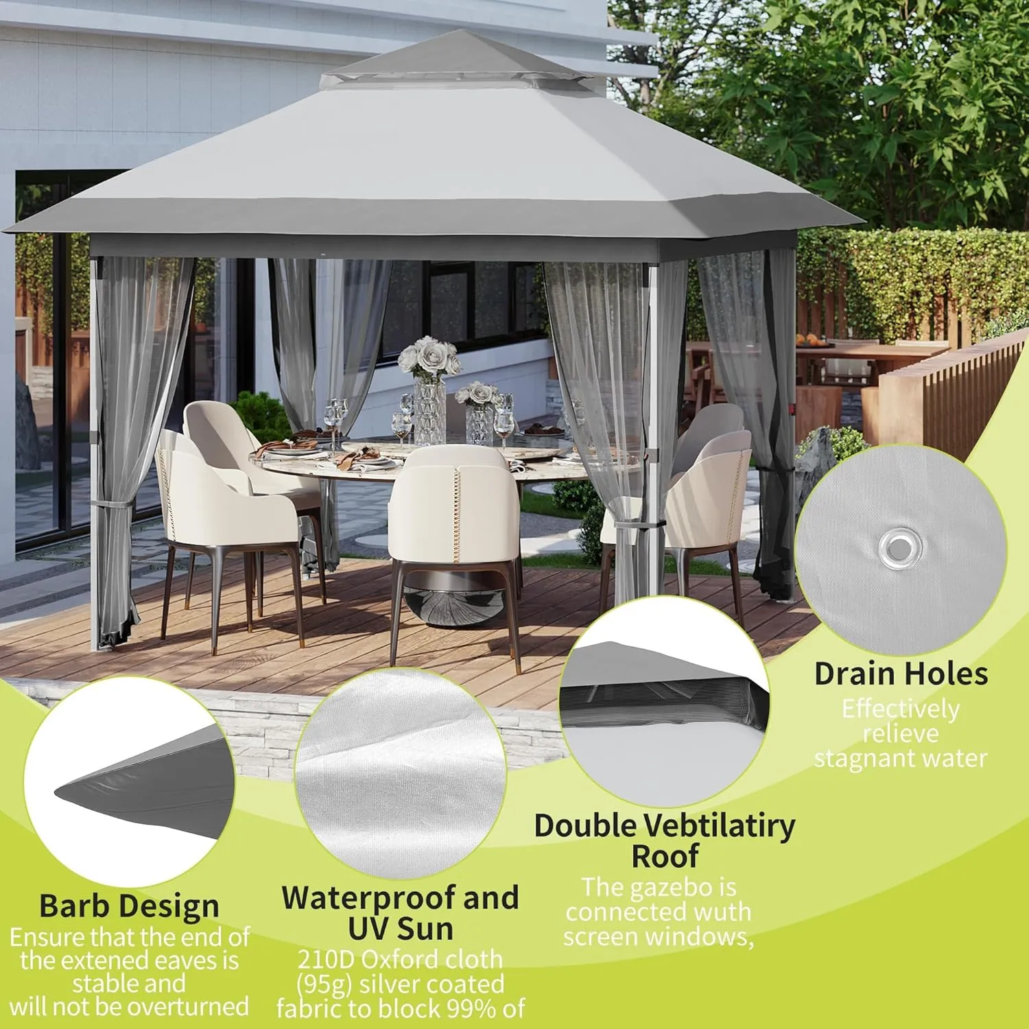 12x12 FT Canopy Tent, Pop Up Gazebo with Mosquito Netting, Adjustable Height Outdoor Gazebo with Wheeled Carry Bag for Backyard, Garden, Patio -All-Weather UV/Waterproof Shelter