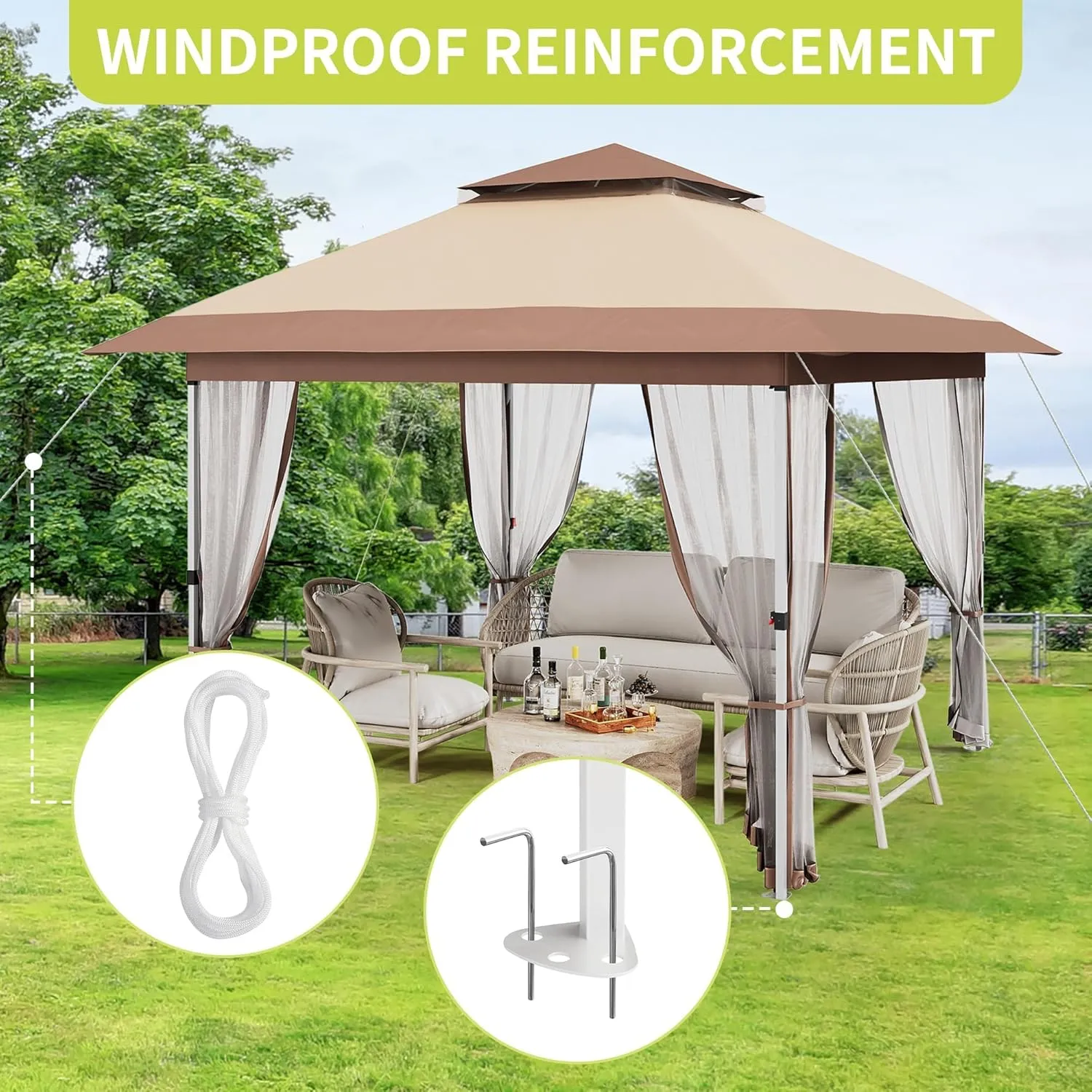 12x12 FT Canopy Tent, Pop Up Gazebo with Mosquito Netting, Adjustable Height Outdoor Gazebo with Wheeled Carry Bag for Backyard, Garden, Patio -All-Weather UV/Waterproof Shelter