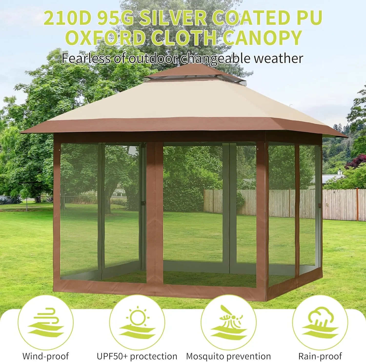 12x12 FT Canopy Tent, Pop Up Gazebo with Mosquito Netting, Adjustable Height Outdoor Gazebo with Wheeled Carry Bag for Backyard, Garden, Patio -All-Weather UV/Waterproof Shelter