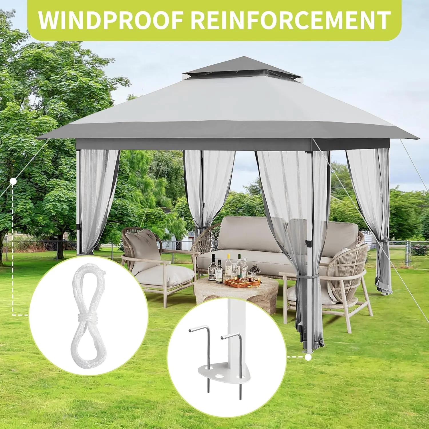 12x12 FT Canopy Tent, Pop Up Gazebo with Mosquito Netting, Adjustable Height Outdoor Gazebo with Wheeled Carry Bag for Backyard, Garden, Patio -All-Weather UV/Waterproof Shelter