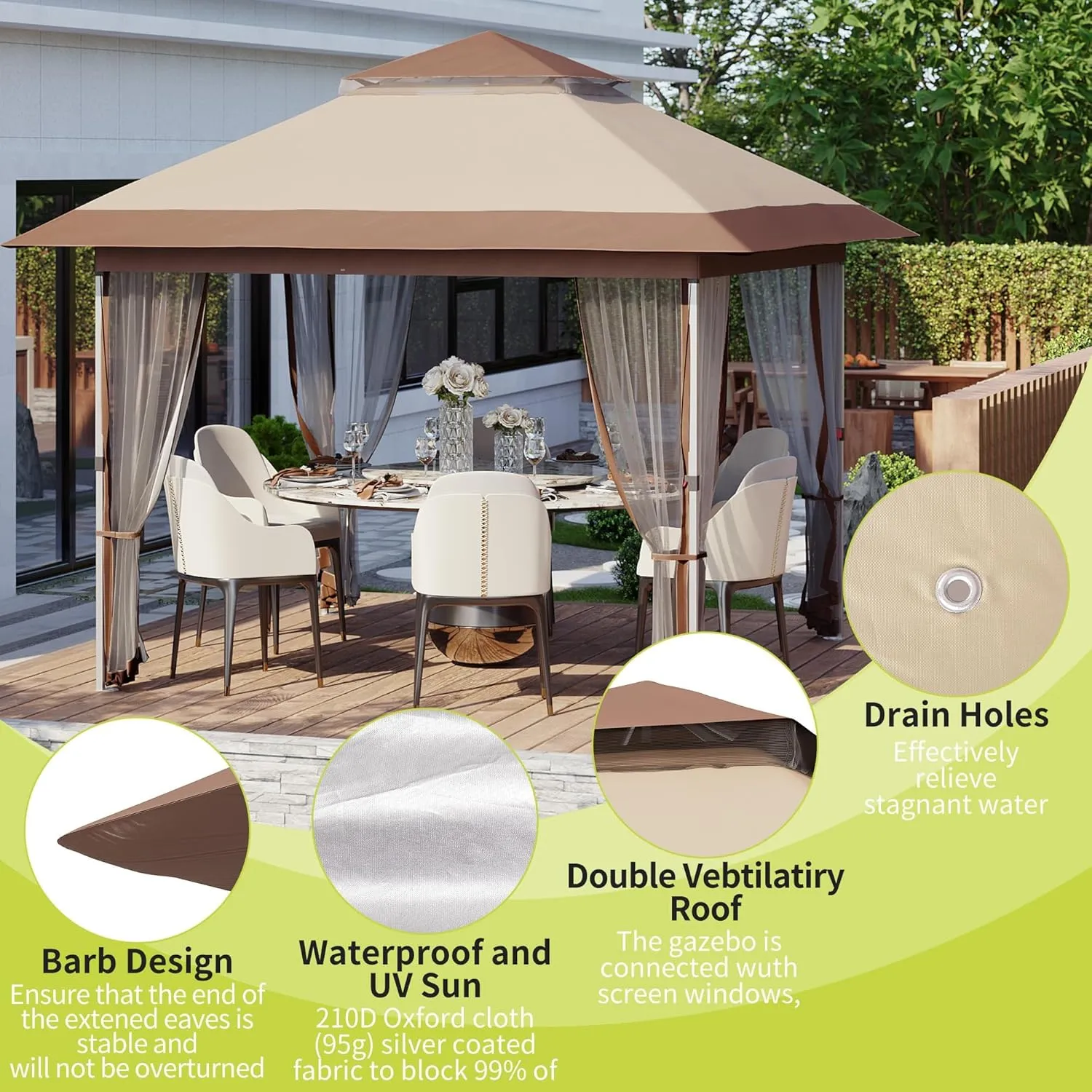 12x12 FT Canopy Tent, Pop Up Gazebo with Mosquito Netting, Adjustable Height Outdoor Gazebo with Wheeled Carry Bag for Backyard, Garden, Patio -All-Weather UV/Waterproof Shelter