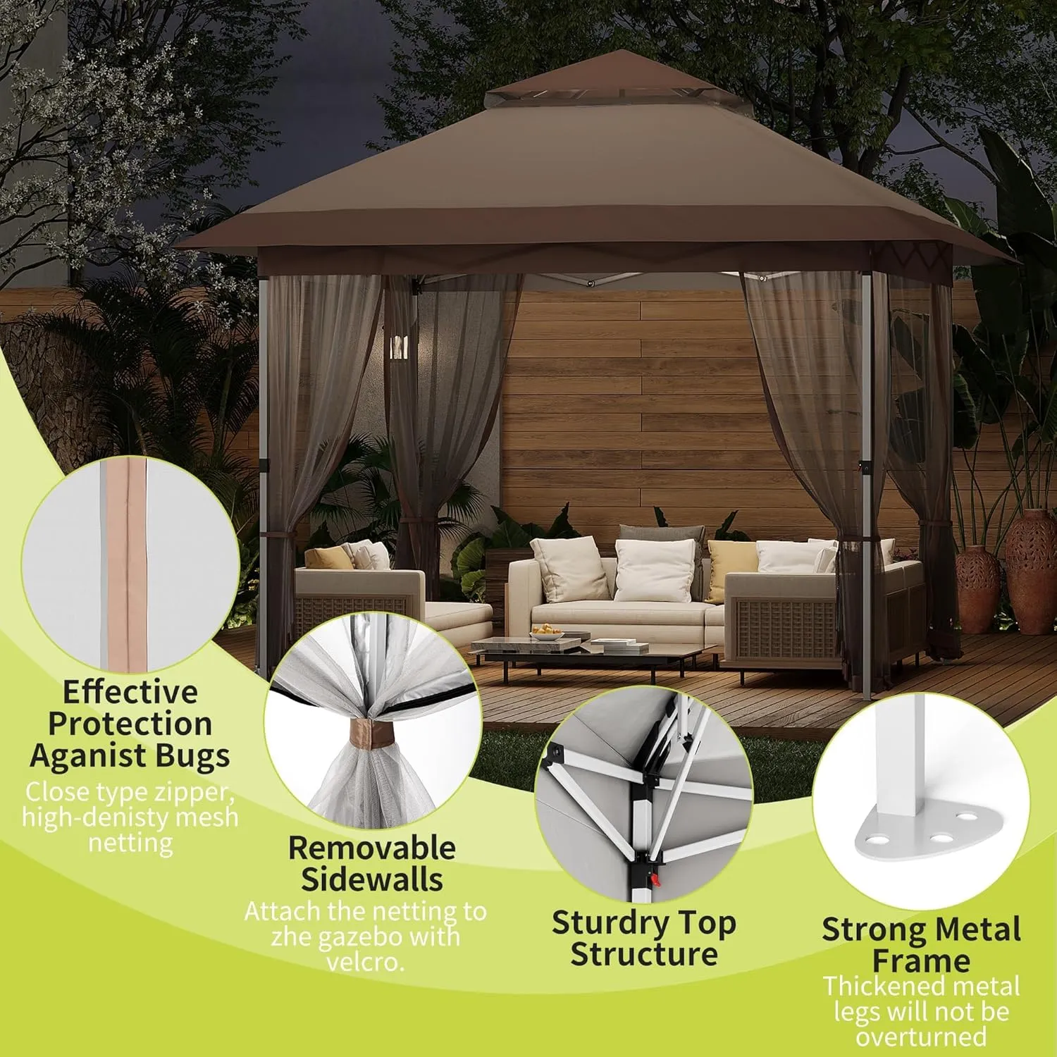 12x12 FT Canopy Tent, Pop Up Gazebo with Mosquito Netting, Adjustable Height Outdoor Gazebo with Wheeled Carry Bag for Backyard, Garden, Patio -All-Weather UV/Waterproof Shelter