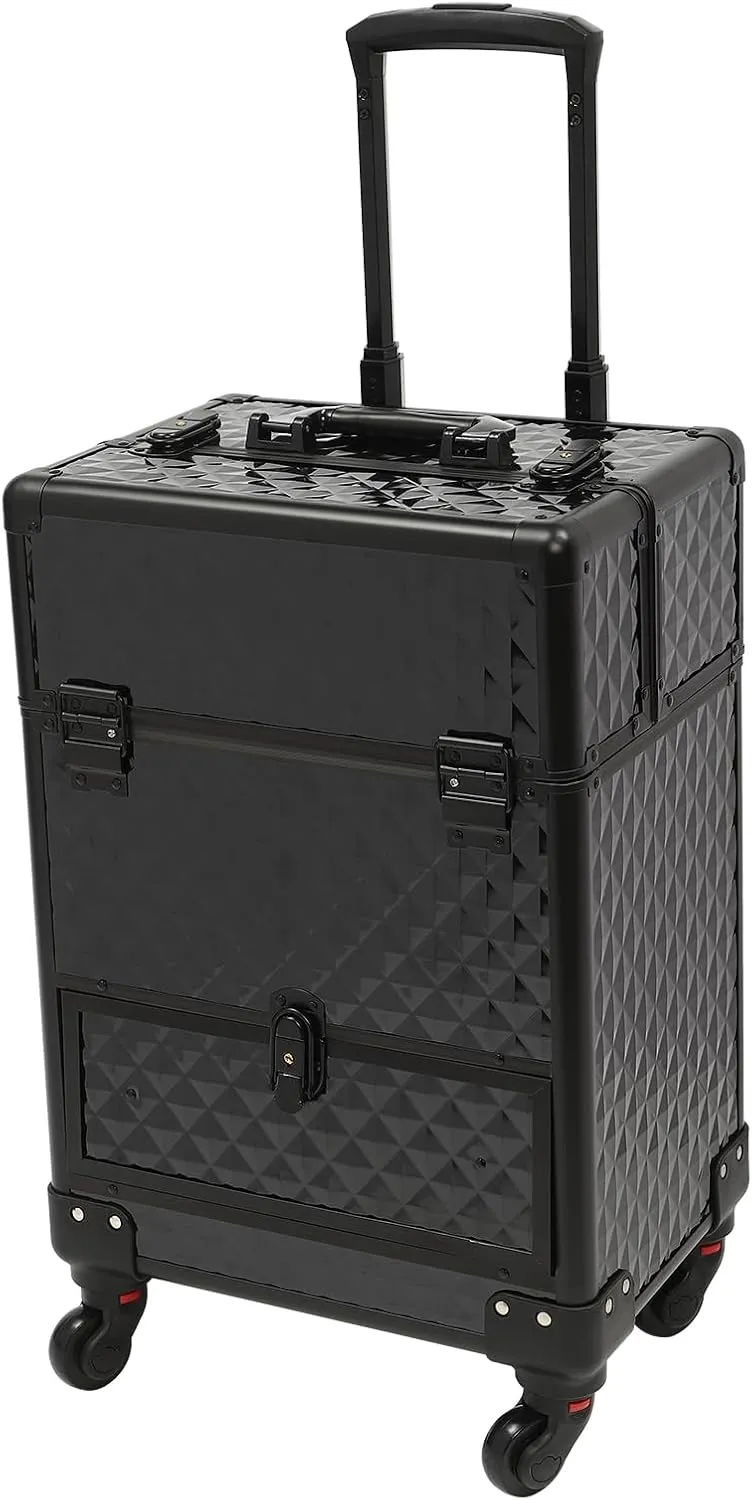 13.4*9.8*18.5inch Rolling Nail Case Wheeled Manicure Storage Case Polish Organizer 44.09lbs Professional Makeup Trolley for Studio or Travelling Nail Technician Artists Cosmetologist Stylist (Black)