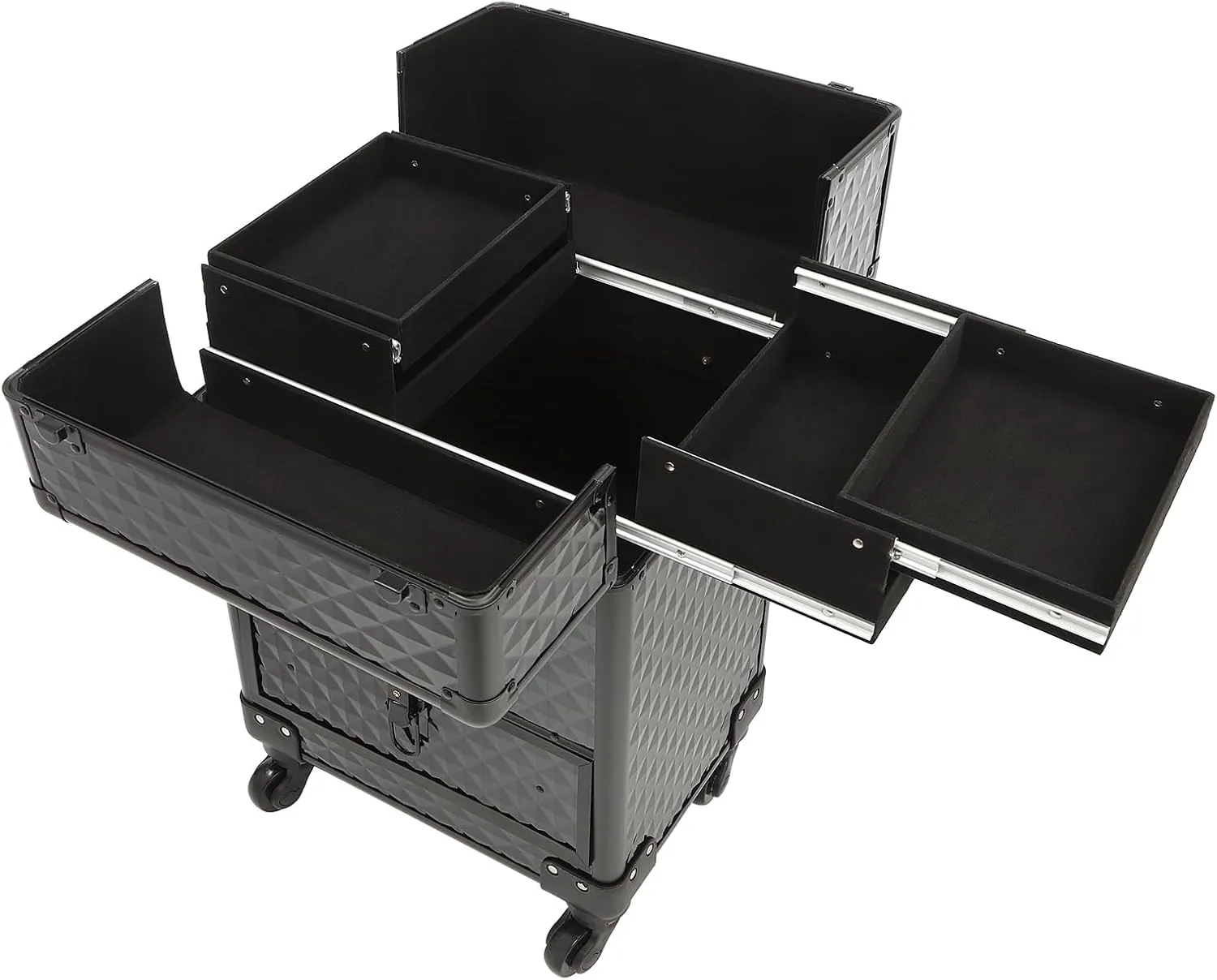13.4*9.8*18.5inch Rolling Nail Case Wheeled Manicure Storage Case Polish Organizer 44.09lbs Professional Makeup Trolley for Studio or Travelling Nail Technician Artists Cosmetologist Stylist (Black)
