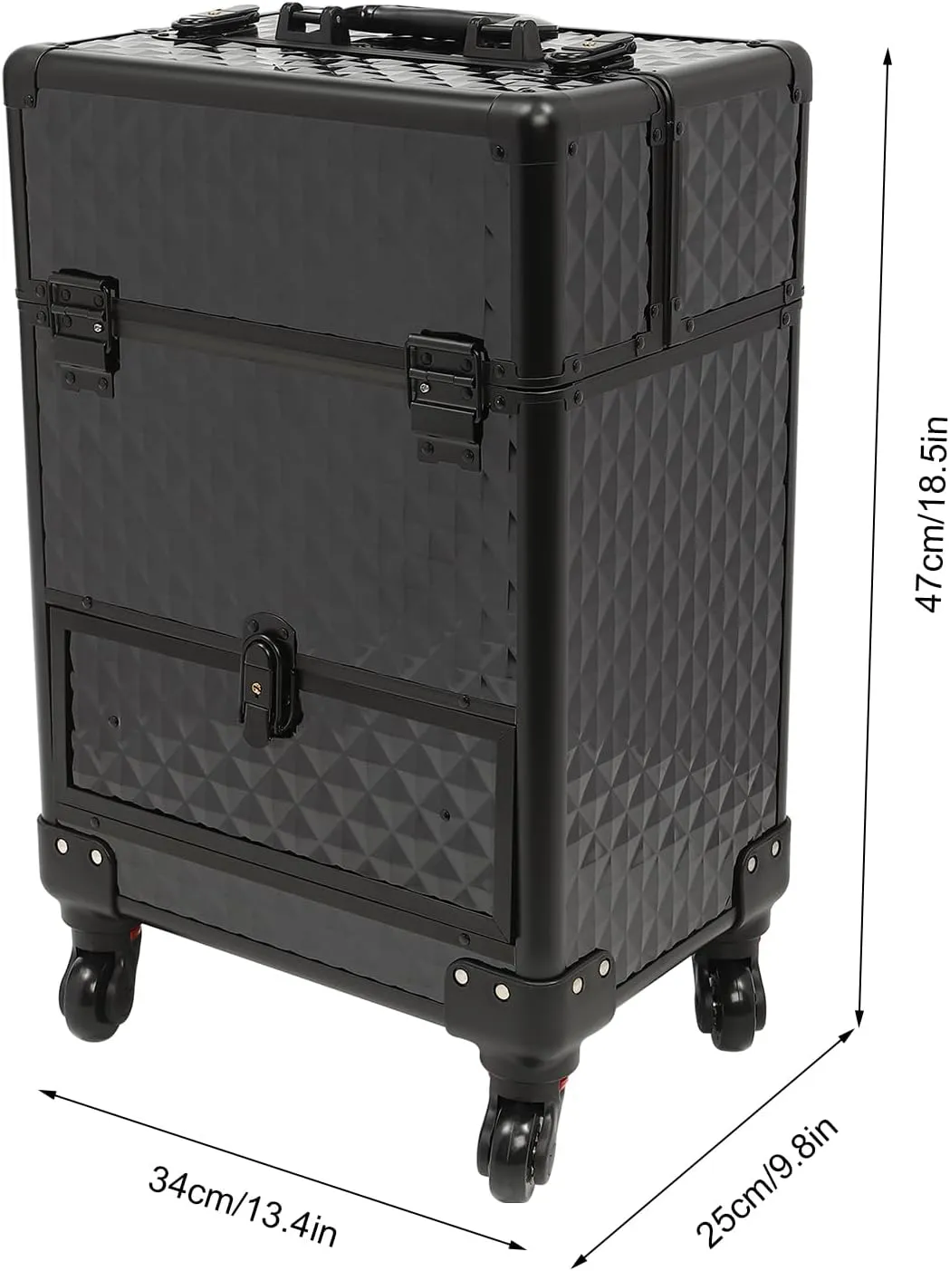13.4*9.8*18.5inch Rolling Nail Case Wheeled Manicure Storage Case Polish Organizer 44.09lbs Professional Makeup Trolley for Studio or Travelling Nail Technician Artists Cosmetologist Stylist (Black)
