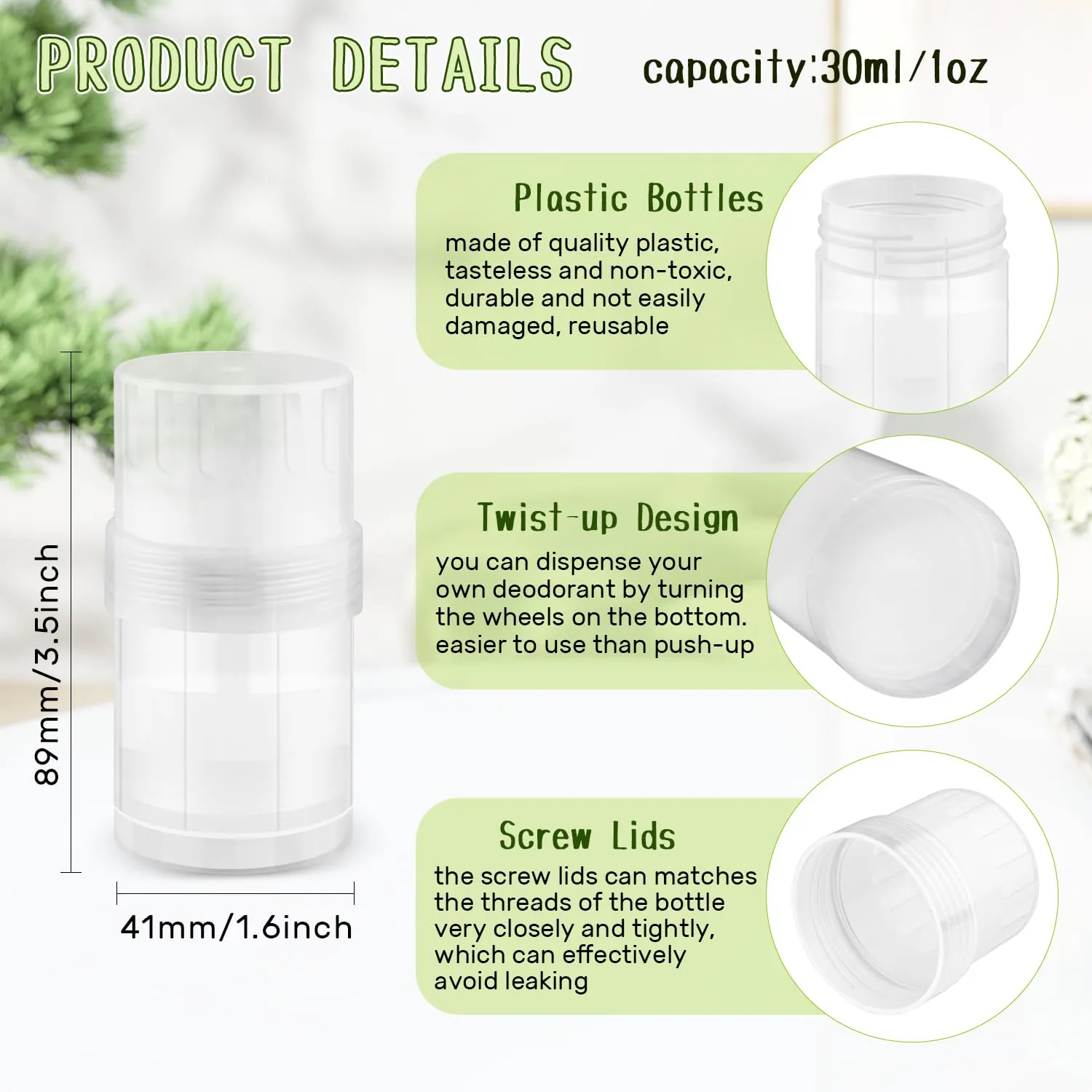 15 Pcs Plastic Empty Deodorant Containers Twist-up DIY Deodorant Tubes Top Filling Refillable Lip Balm Tubes For Deodorant Lip Balm Lotion Sticks etc (clear, 30ml/1oz)