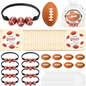 18 Sets Valentine's Day Football Gifts Mini Stress Balls Bracelets with Cards Football Team Gifts Party Favors for Valentine's Day Carnival Birthday