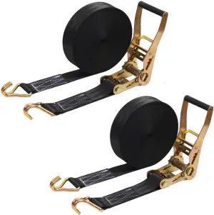 2 Pack Ratchet Straps Heavy Duty, 8000 LBS Break Strength Ratchet Strap Tie Down, 2” x 27ft Black Tie-Down Ratcheting Cargo Truck Straps with Durable Double J Hook for for Truck, Trailers, Car Roof