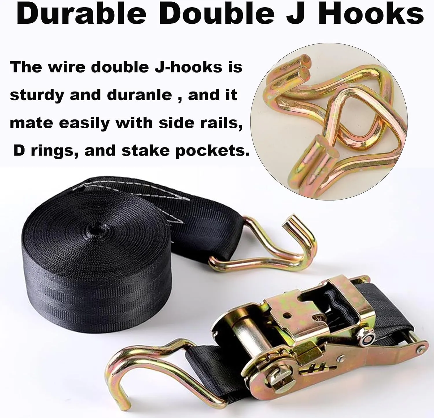 2 Pack Ratchet Straps Heavy Duty, 8000 LBS Break Strength Ratchet Strap Tie Down, 2” x 27ft Black Tie-Down Ratcheting Cargo Truck Straps with Durable Double J Hook for for Truck, Trailers, Car Roof