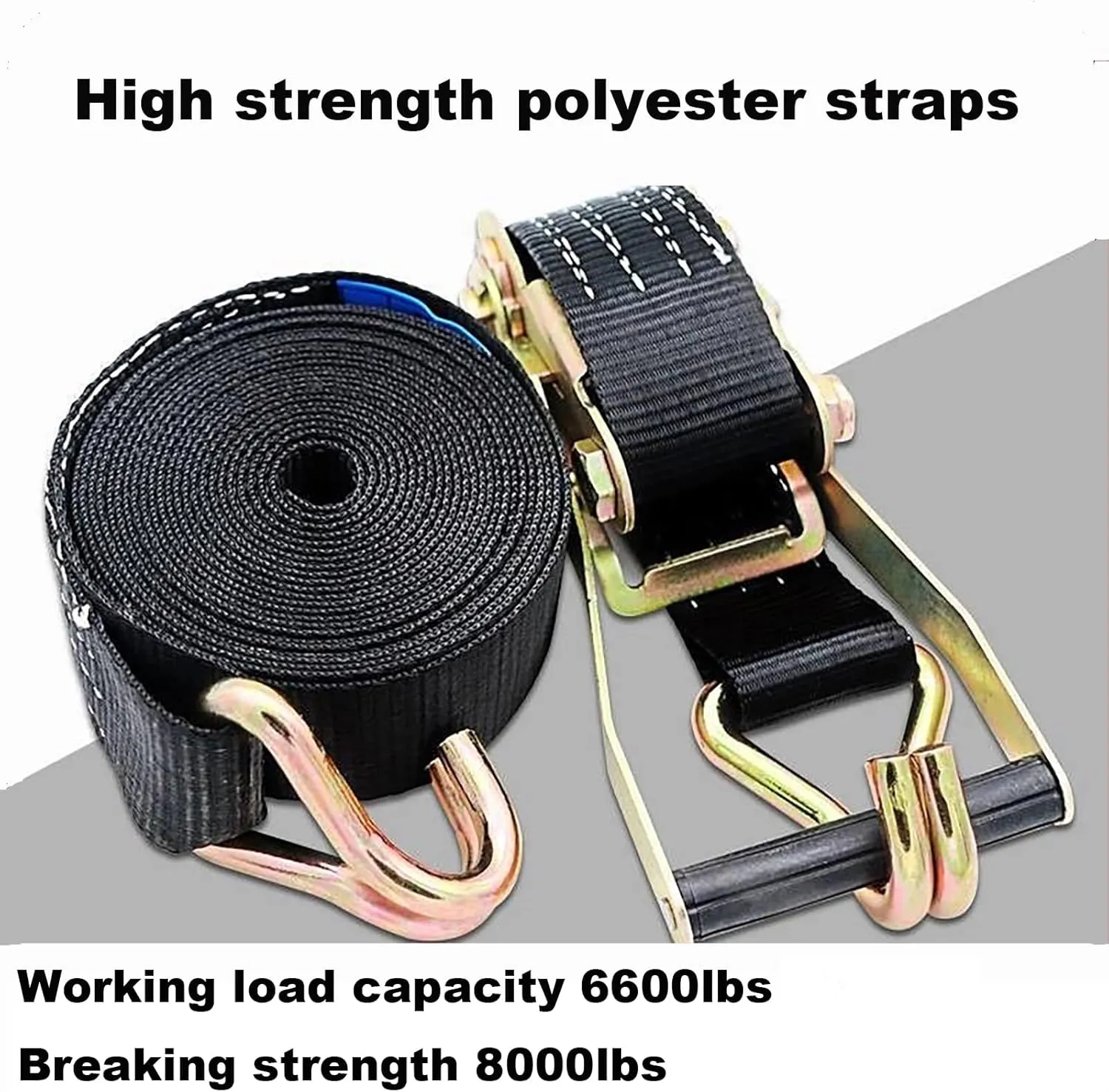 2 Pack Ratchet Straps Heavy Duty, 8000 LBS Break Strength Ratchet Strap Tie Down, 2” x 27ft Black Tie-Down Ratcheting Cargo Truck Straps with Durable Double J Hook for for Truck, Trailers, Car Roof