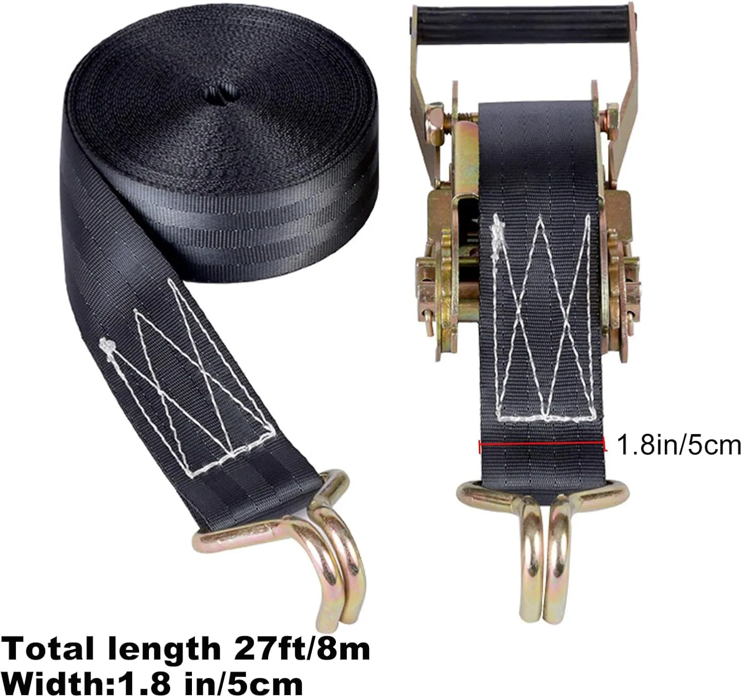 2 Pack Ratchet Straps Heavy Duty, 8000 LBS Break Strength Ratchet Strap Tie Down, 2” x 27ft Black Tie-Down Ratcheting Cargo Truck Straps with Durable Double J Hook for for Truck, Trailers, Car Roof
