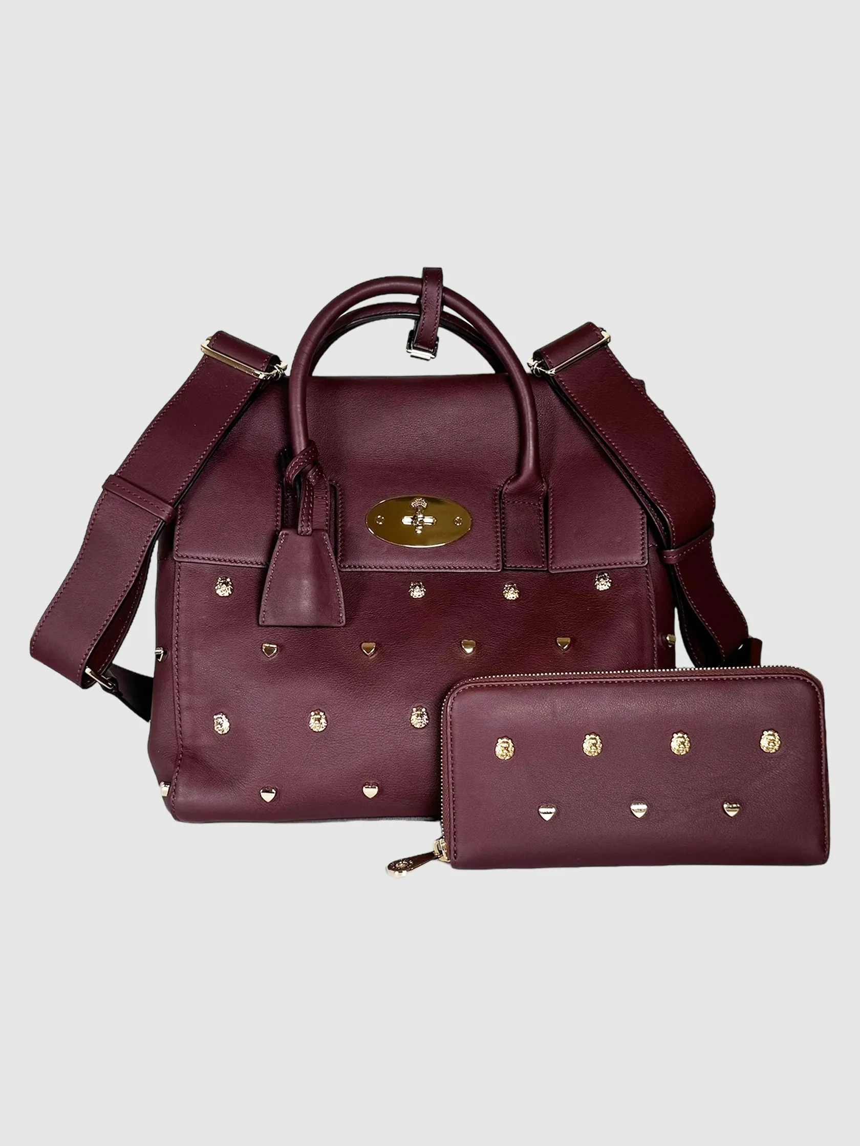2015 Leather Studded Satchel Wallet Set
