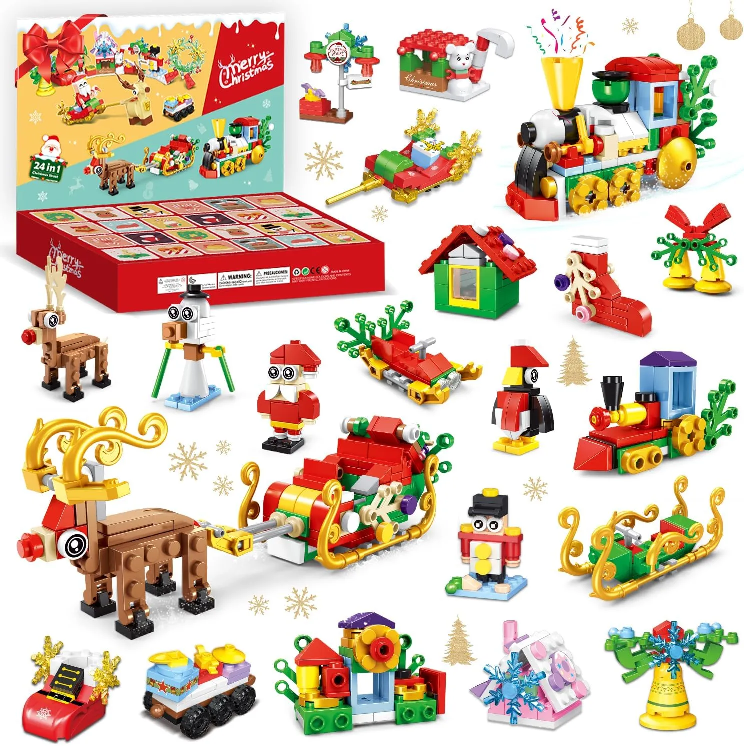 2024 Children's Christmas Advent Calendar Building Blocks - 24 Day Countdown Holiday Toy with Santa's Train, Sleigh and Gift delivery Scene, Ideal for Boys and Girls Aged 6 