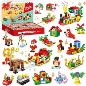 2024 Children's Christmas Advent Calendar Building Blocks - 24 Day Countdown Holiday Toy with Santa's Train, Sleigh and Gift delivery Scene, Ideal for Boys and Girls Aged 6 