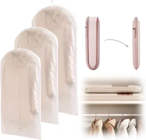 2025 Space Saving Hanging Garment Bag with Self Compression Zipper, Dust Cover Clothes Bags for Down Coat, Heavy Duty Closet Organizer Garment Bags for Closet Storage (Transparent, Small Medium Large)