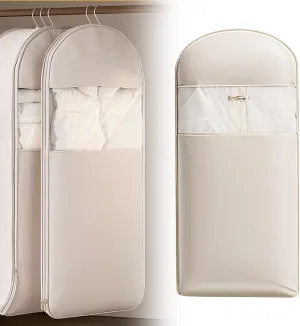 2025 Space Saving Hanging Garment Bag with Self Compression Zipper, Garment Bags for Hanging Clothes, Space Saver Dust Cover Clothes Storage Bags for Down Coat (Beige, Small)