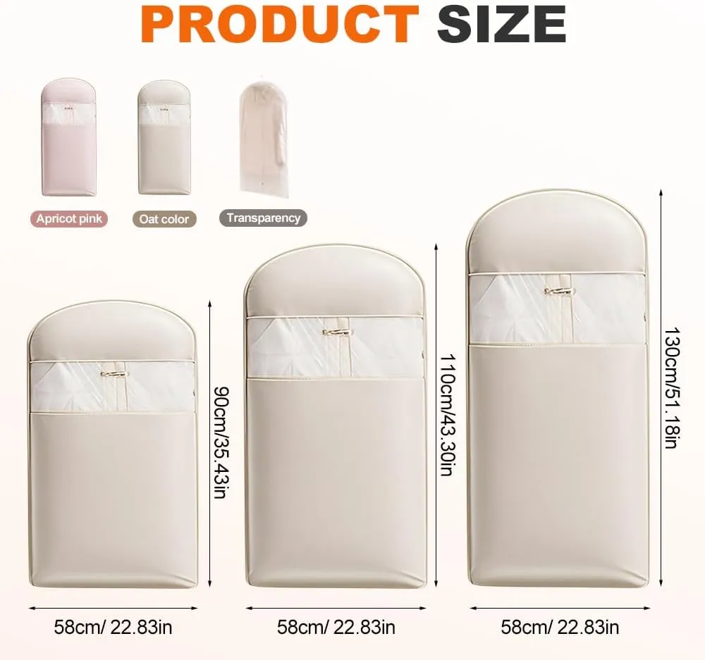2025 Space Saving Hanging Garment Bag with Self Compression Zipper, Garment Bags for Hanging Clothes, Space Saver Dust Cover Clothes Storage Bags for Down Coat (Beige, Small)