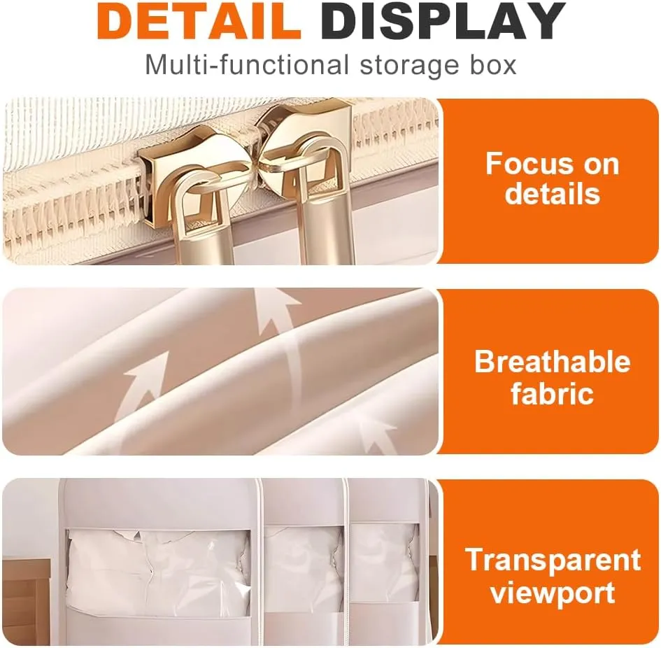 2025 Space Saving Hanging Garment Bag with Self Compression Zipper, Garment Bags for Hanging Clothes, Space Saver Dust Cover Clothes Storage Bags for Down Coat (Beige, Small)