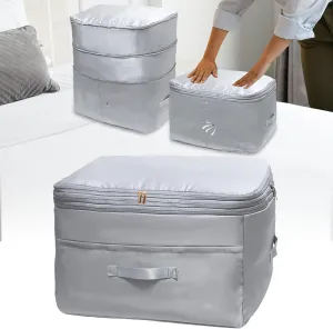 2025 Ultra Space Saving Self Compression Organizers, Double Zipper Compression Packing Cubes for Bedding, Comforter Storage Bag for Blankets Duvet Quilts Pillows Queen King (Gray, X-Large)
