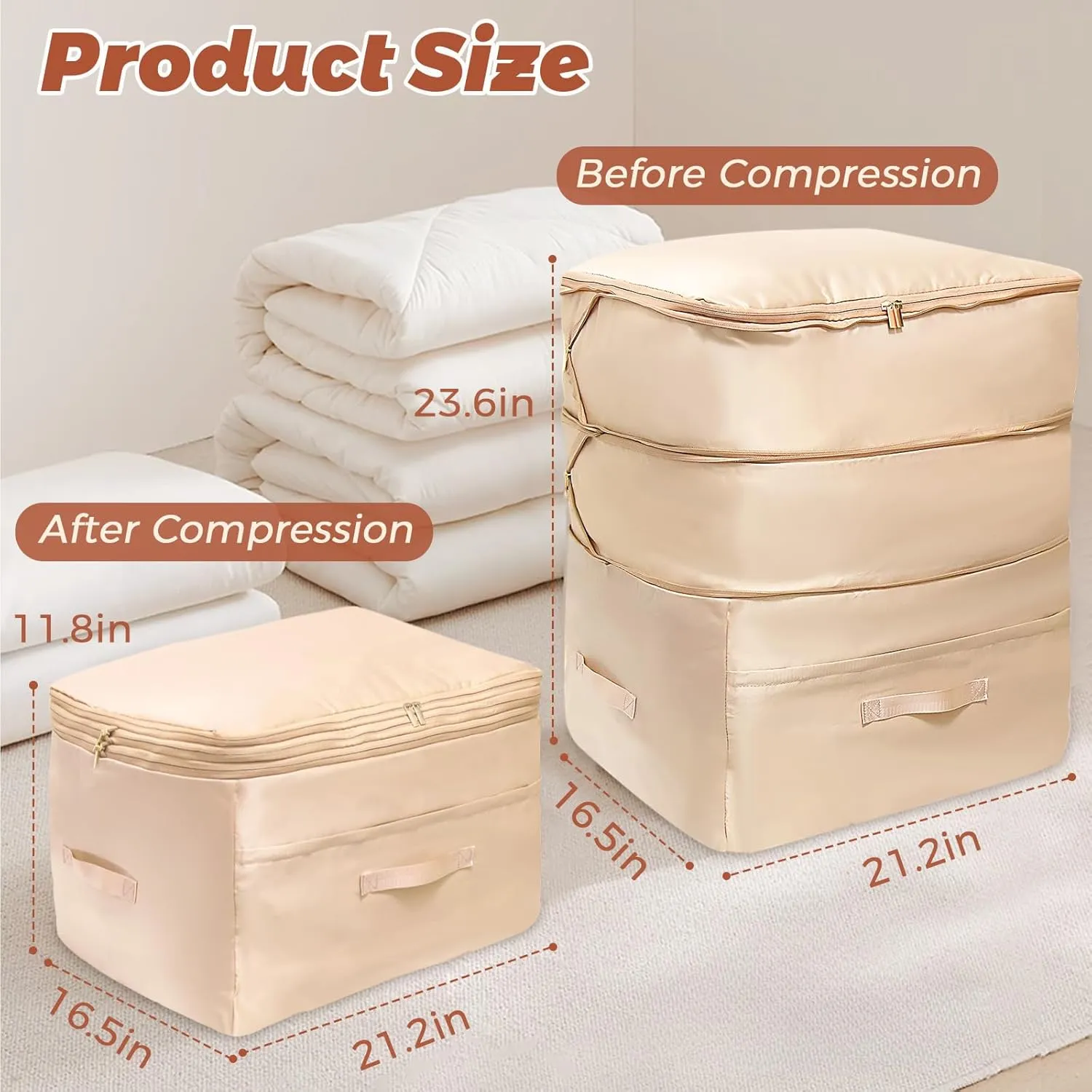 2025 Ultra Space Saving Self Compression Organizers, Double Zipper Compression Packing Cubes for Bedding, Comforter Storage Bag for Blankets Duvet Quilts Pillows Queen King (Pink, X-Large)
