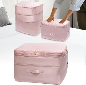 2025 Ultra Space Saving Self Compression Organizers, Double Zipper Compression Packing Cubes for Bedding, Comforter Storage Bag for Blankets Duvet Quilts Pillows Queen King (Pink, X-Large)
