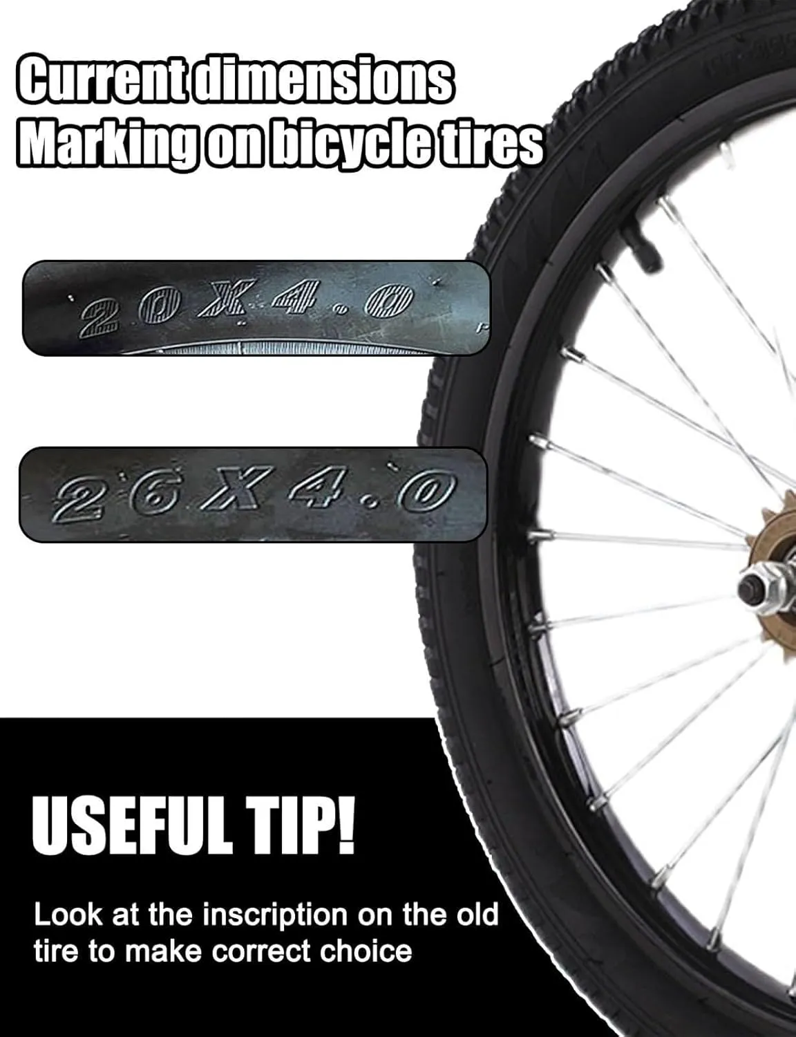 20/26 x 4.0-inch Bike Fat Tire for MTB and Ebikes or Three-Wheeled Bicycle | Folding Bead Tires 60TPI Durable All-Terrain Tread | Mountain Bike Snow Bicycle