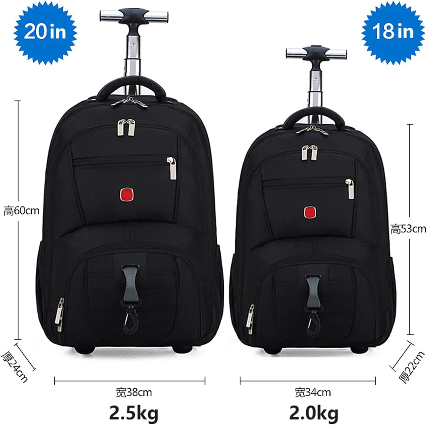 20in Rolling Business Backpack for Men Women, Airline Approved Travel Laptop Carry on Luggage Bag with Wheels Large Capacity (Black E,20in)