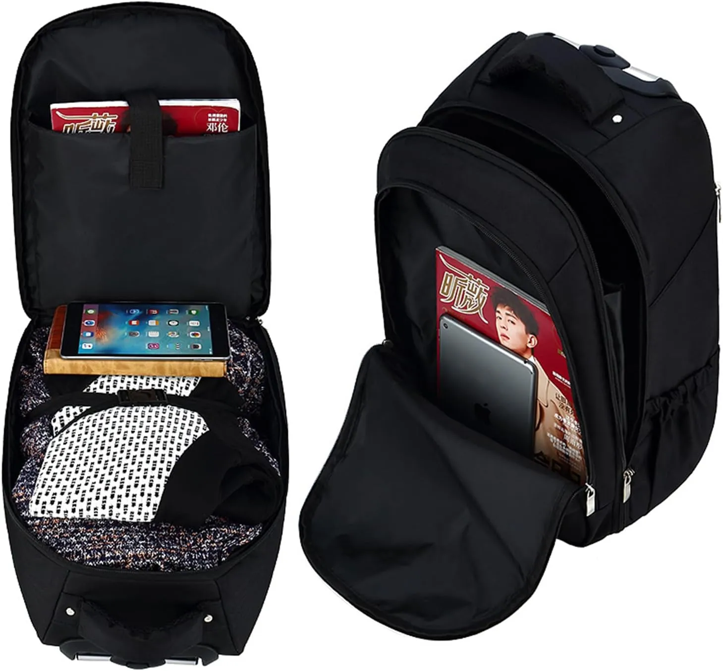 20in Rolling Business Backpack for Men Women, Airline Approved Travel Laptop Carry on Luggage Bag with Wheels Large Capacity (Black E,20in)