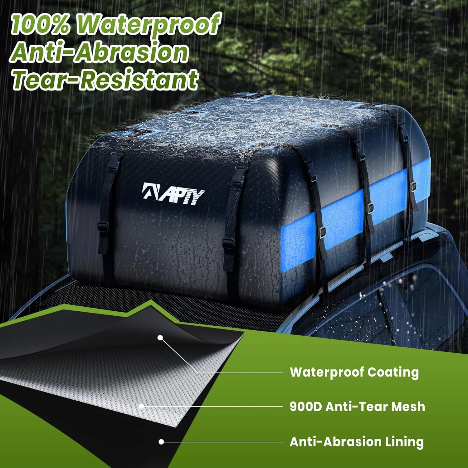 21 Cubic Feet Car Rooftop Cargo Bag Carrier, Soft Roof Top Luggage Bag for All Vechicles with/Without Rack - with Waterproof Zip, Anti-Slip Mat, Luggage Lock, Storage Bag, Door Hooks, Blue