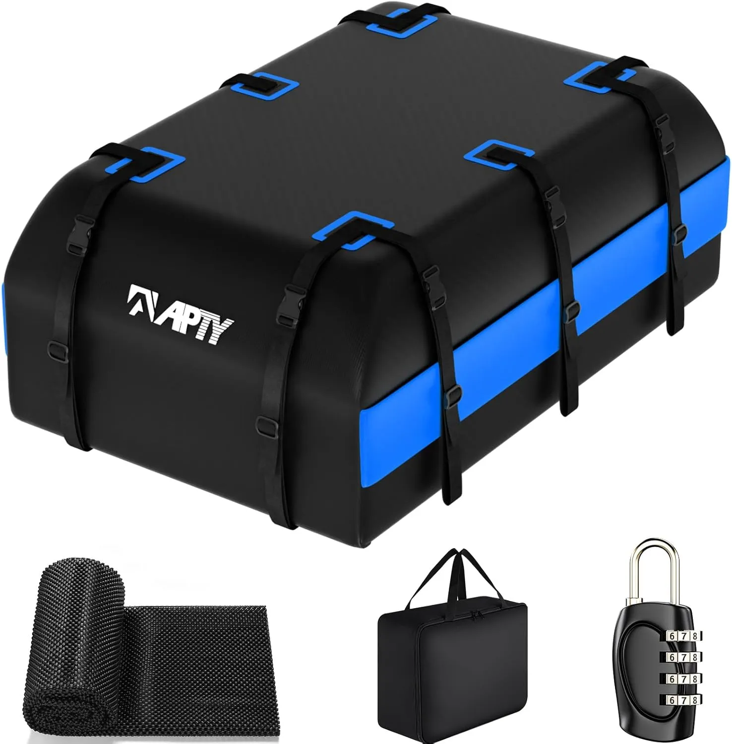 21 Cubic Feet Car Rooftop Cargo Bag Carrier, Soft Roof Top Luggage Bag for All Vechicles with/Without Rack - with Waterproof Zip, Anti-Slip Mat, Luggage Lock, Storage Bag, Door Hooks, Blue