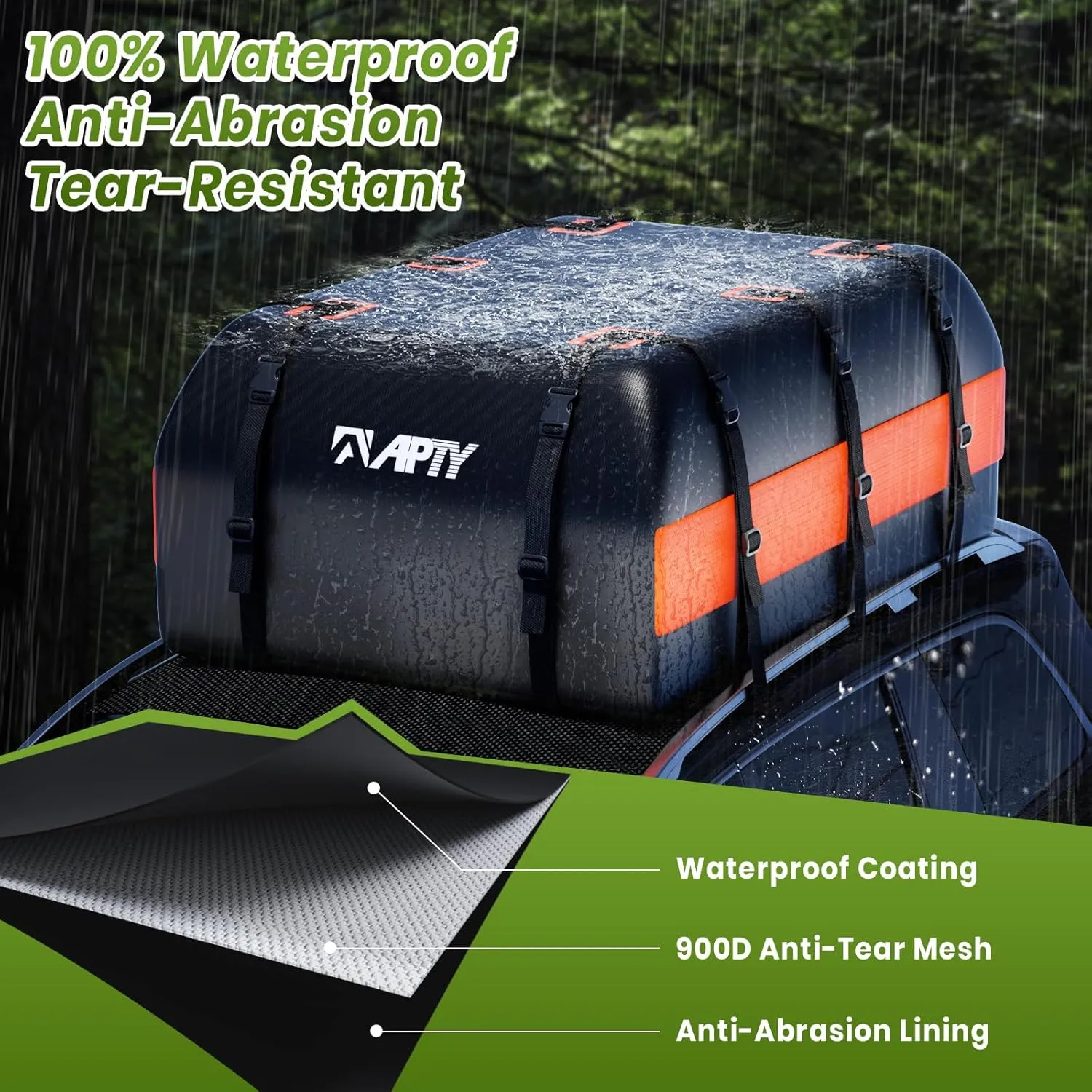 21 Cubic Feet Car Rooftop Cargo Bag Carrier, Soft Roof Top Luggage Bag for All Vechicles with/Without Rack - with Waterproof Zip, Anti-Slip Mat, Luggage Lock, Storage Bag, Door Hooks, Orange