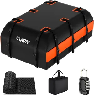 21 Cubic Feet Car Rooftop Cargo Bag Carrier, Soft Roof Top Luggage Bag for All Vechicles with/Without Rack - with Waterproof Zip, Anti-Slip Mat, Luggage Lock, Storage Bag, Door Hooks, Orange