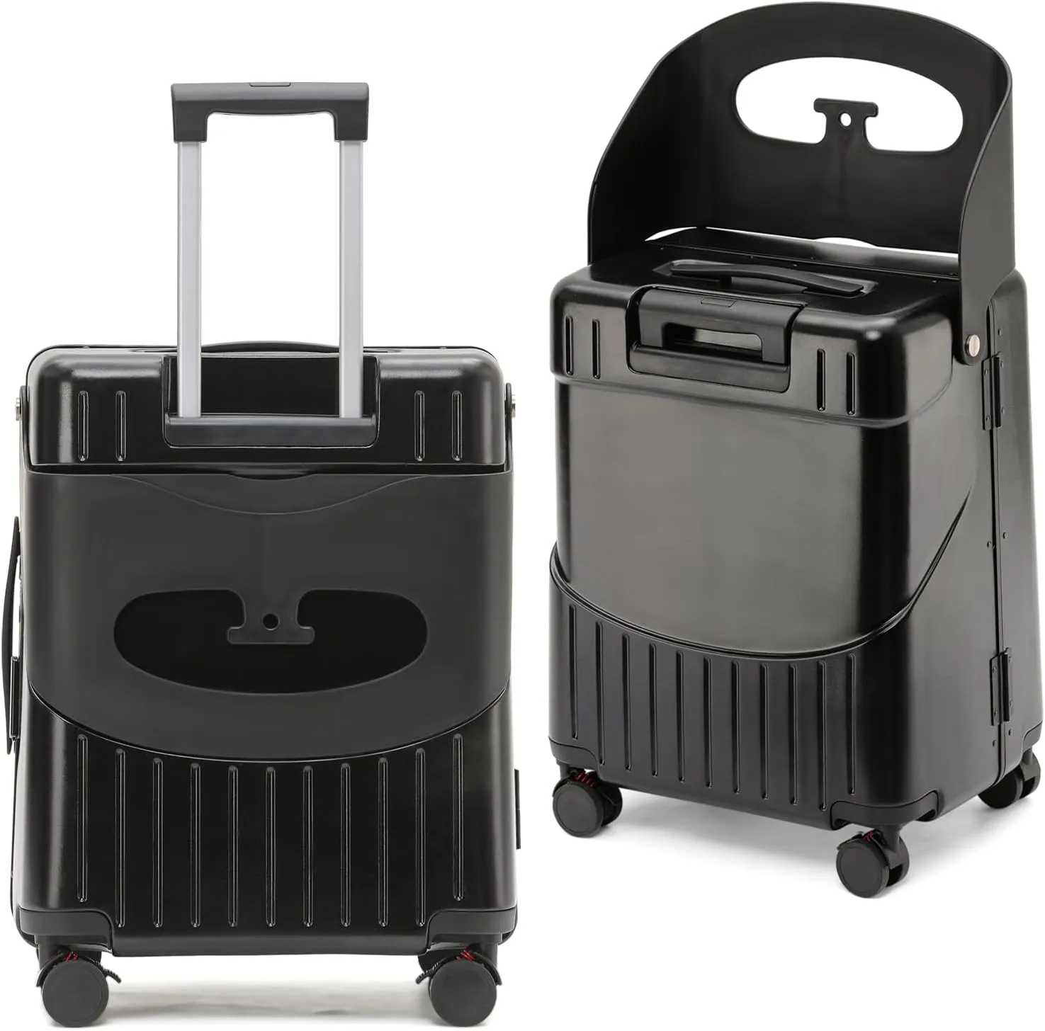 22 Inch Ride On Luggage with Storable Seat for Kids Hardshell Suitcase with Lockable Spinner Wheels and TSA Lock for Travel (Black, 22-Inch)