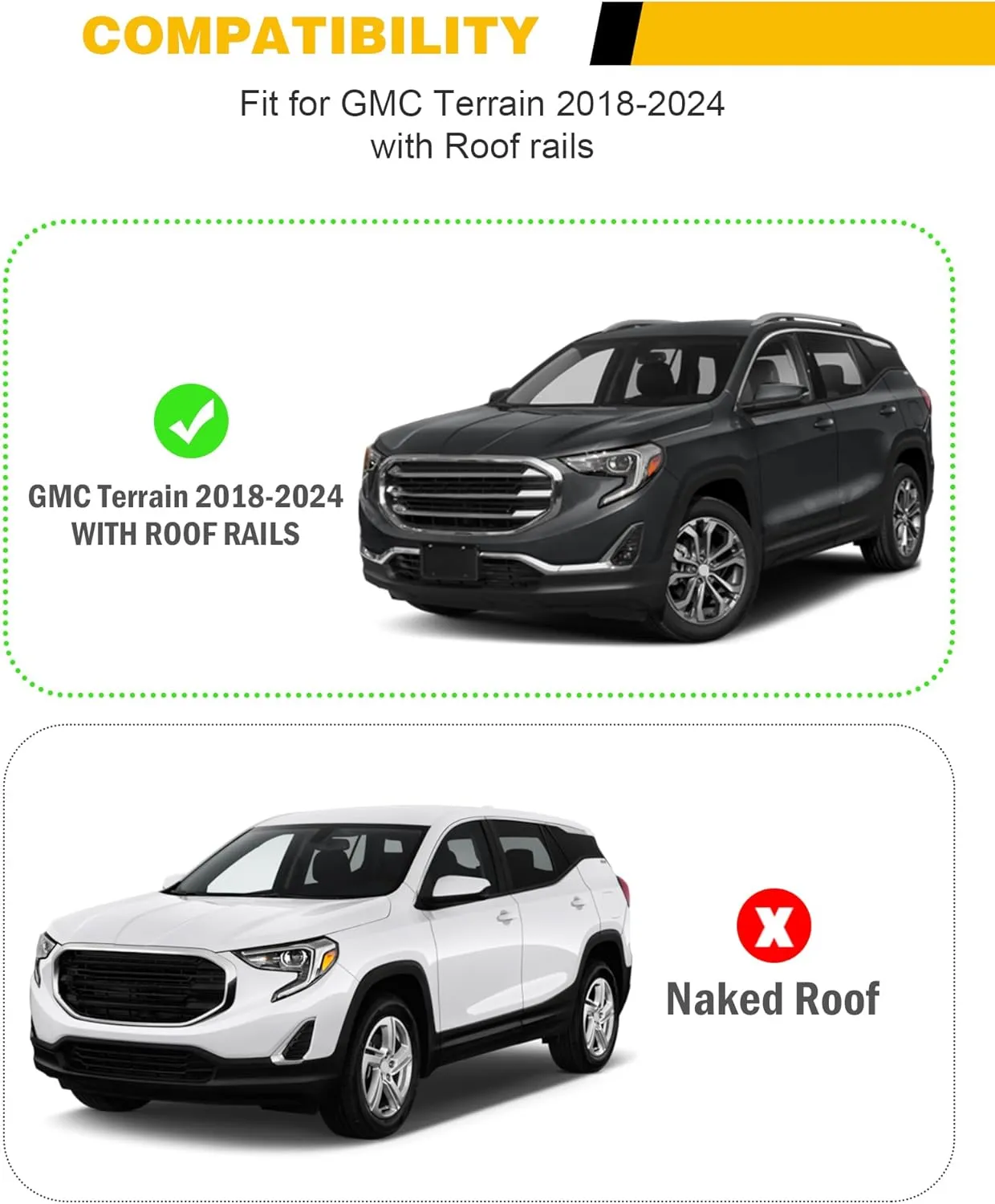 220lbs Cross Bar Roof Rack Fit for GMC Terrain 2018-2024 Cargo Carrier Crossbar Rooftop Accessories (with Side Roof Rails)