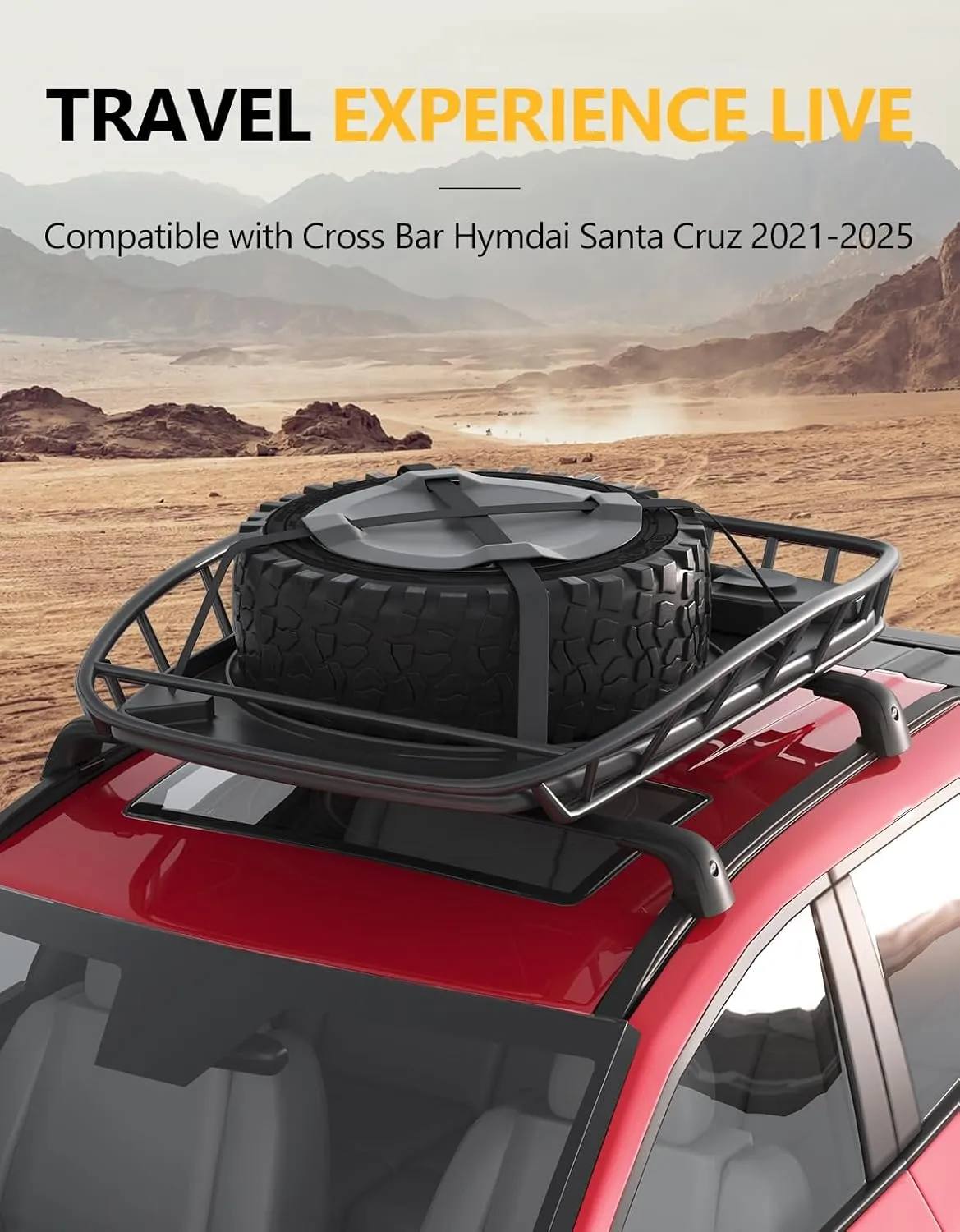 220lbs Lockable Roof Rack Cross Bars Compatible with Hyundai Santa Cruz 2021-2025 SE SEL Premium Night Limited, Heavy Duty Anti-Theft Aluminum Roof Rails Crossbars Cargo Carrier Bag Black Bike