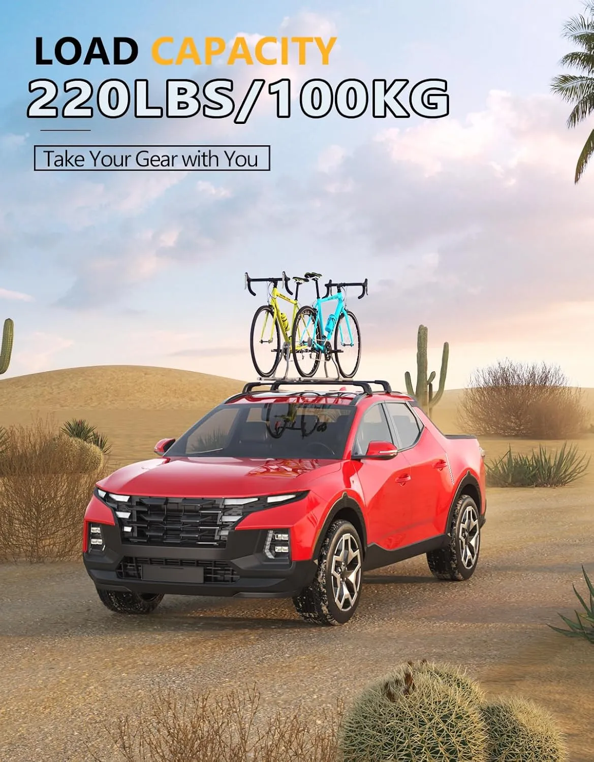 220lbs Lockable Roof Rack Cross Bars Compatible with Hyundai Santa Cruz 2021-2025 SE SEL Premium Night Limited, Heavy Duty Anti-Theft Aluminum Roof Rails Crossbars Cargo Carrier Bag Black Bike
