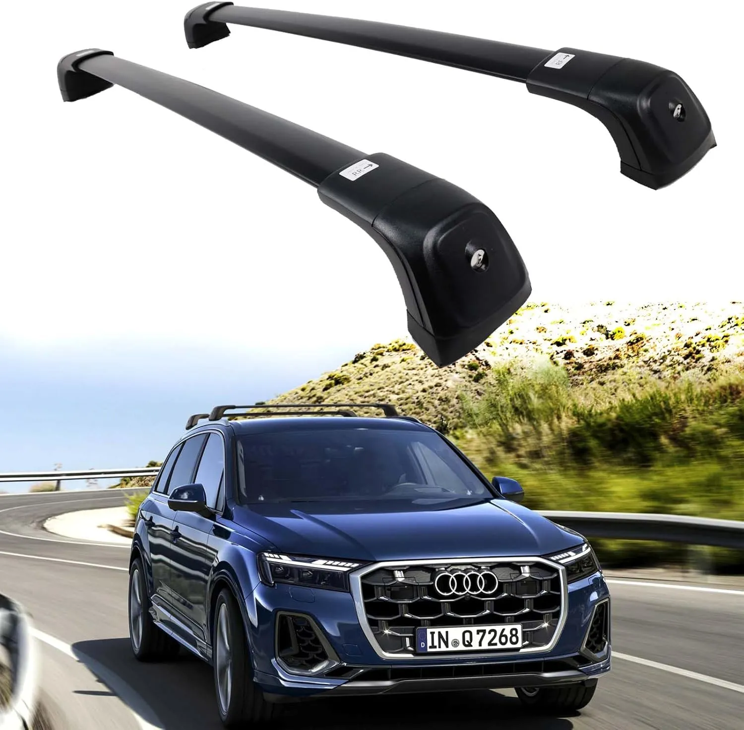 220LBS Lockable Roof Rack Cross Bars Fit for Audi Q7 2016-2025 Aluminum Cargo Bars Carrier Crossbars Rooftop Accessories